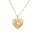 Gold hollow heart pendant necklace with colorful zircon gemstones on white background - Colorful Zircon Surround Heart