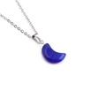 Minimalist silver chain necklace with a dark blue crescent moon cat eye stone pendant - Dark Blue