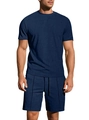 Completo estivo da uomo blu scuro con trama jacquard a nido d'ape t-shirt e pantaloncini - S / Blu navy