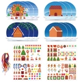 DIY Christmas gingerbread house sticker set with 12 cards and hanging colorful ropes - Gingerbread House Shaped Scene