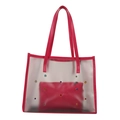 Transparent PVC tote bag with pink leather trim and colorful rhinestone accents - Rose Pink