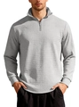 Men's casual grey waffle-textured half-zip sweatshirt with a classic stand collar - Light Gray