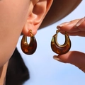 Minimalist amber resin hoop earrings with gold-plated stainless steel hardware for women - F998 Red Resin Gold Hoop