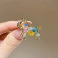 Golden alloy pony brooch featuring colorful rhinestones in pink, blue and yellow - 829# Colorful Pony