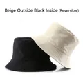 Reversible beige and black cotton canvas bucket hat with reinforced brim stitching - Beige Outside Black Inside (Reversible)
