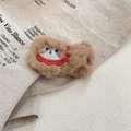 Detail of a brown plush bird brooch with cute cartoon embroidery on linen fabric - Warm Brown Owl Monster (L52171) / Khaki