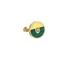 Anello dorato regolabile con intarsio in malachite e accenti di cristallo scintillanti - Stile strass malachite bicolore rotondo (SR22121001GN)
