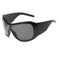 Lunettes de soleil bouclier noires surdimensionnées avec branches gravées géo - Noir Brillant/Verres Gris