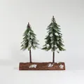 Mini alberi di Natale innevati su base in legno naturale per decoro da tavolo - Modello a Doppio Tronco 29CM