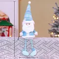 Père Noël en peluche bleue de 54 cm avec longues jambes perlées pour décoration de fête - Père Noël bleu à longues jambes