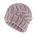 Detailed view of grey pink chunky knit beanie showing soft diamond weave texture - S (54-56cm) / Pink