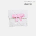 White quilted dopamine makeup bag with pink checkered bow, portable 12x11.5cm size - White Coin Purse