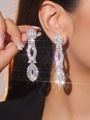 Sparkling silver dangle earrings with micro-p镶 inlaid zircons and long tassels - Silver Rhombus Hollow (DTE1617066S)
