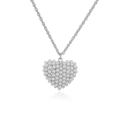 Detail of elegant heart pendant necklace featuring multiple small pearls on a silver rope chain - Silver Heart Necklace