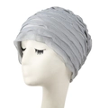 Breathable light grey slouchy beanie hat for women featuring layered pleats on white model - L (58-60cm) / Light Gray