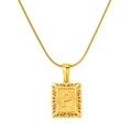 18K gold plated stainless steel snake chain necklace with rectangular initial P pendant - Letter P