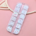 Iridescent mermaid nail sequins in 12-grid organizer with star and heart shapes - T-361 (White Iridescent Mix)