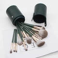 Deep green makeup brush set with rose gold ferrules and a matching storage bucket - 14Pcs Deep Green Style with Storage Tube