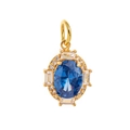 Golden pendant featuring an oval blue gemstone surrounded by white zircons - December Pendant (Blue Gemstone)