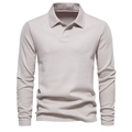 Herren Langarm-Poloshirt in Hellbeige aus strukturiertem Piqué-Stoff mit klassischem Kragen - S / Hellaprikose
