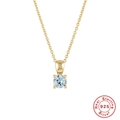Detail of 925 sterling silver gold necklace featuring a light blue round gemstone pendant - Gold-March