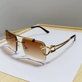 Rimless double-bridge aviator sunglasses with brown gradient lenses and gold leopard head detail - Gold Frame Gradient Tea