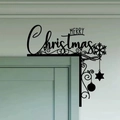 Décoration de coin de porte Merry Christmas en métal noir avec flocons et étoiles - Style Inscription Merry Christmas Noir (20cm)