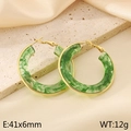 Summer candy colored green marble resin hoop earrings with gold plated stainless steel edges - Emerald Green Marble Pattern (KE115533-SP)
