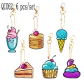 6-piece set of DIY diamond painting keychains featuring cartoon dessert food designs - QC062 (6-Piece Set) Single-Sided