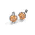 Orange round zircon stud earrings in silver six-prong setting with ball screw backs - 0.3 Carat (4mm) / Champagne