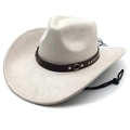 Detalle de sombrero vaquero de fieltro con tachuelas de plata en banda de cuero - Beige / M (56-58cm)