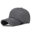 Gorra de béisbol de algodón gris oscuro con efecto lavado retro y detalles rotos - Gris