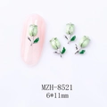 Macro detail of tulip nail art charm with green oil finish and silver alloy edges - Green White Tulip White K Base (8521)