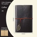 Dark brown A6 vintage PU leather leaf notebook with embossed pattern and tie closure - Blank Kraft Paper / Coffee / A6
