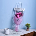 Pink soap rose bouquet in a transparent tote bag for Mothers Day gifts - Pink Rose Gift Bag Greeting Card