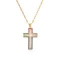 Goldene Halskette mit einem Kreuzanhänger und lebendigen farbigen Zirkonsteinen - Rechteckiges Edelstein-Pavé-Kreuz (CN001963YH)