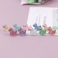 Miniature resin ducks in ten assorted glitter colors for DIY micro landscape decor - 1.7*1.6cm / Mixed Random