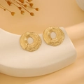 Golden irregular round stud earrings with artistic hammered texture and minimalist design - E6204-27-Hollow Ring