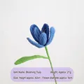 Handmade crochet blue tulip with green leaves and stem for gift decorations - Blue Blooming Tulip Single Stem