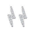 Sparkling lightning bolt stud earrings with cubic zirconia in silver-tone finish - Silver (W80019-SS)