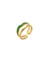 Minimalist double-layered 18k gold-plated open ring with green enamel finish - Green Double Layer Line