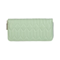 Chic mint green quilted long clutch wallet for women with golden zipper and stitching - Green