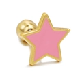 Pink enamel star stud earring with gold metal trim and round screw ball back - Pink Star
