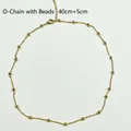 Collar de cadena con cuentas en acero inoxidable chapado en oro de 18K 40cm más 5cm de extensión - Cadena O con Cuentas