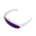 Futuristic white frame pet sunglasses with purple mirrored visor lenses for cats and dogs - One-piece Blue Reflective