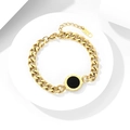 Golden stainless steel Roman numeral bracelet featuring a black round pendant on a curb chain - Gold Bracelet (ASL566)