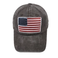 Washed charcoal grey baseball cap featuring embroidered American flag patch - Adjustable / Coffee