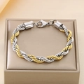 Detailed close-up of gold and silver rope chain bracelet with secure lobster clasp - Gold Silver Mixed Rope Chain Style (KB108583-K) / 215*8mm