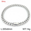 Polished silver stainless steel Cuban link bracelet, 6mm width and 200mm length - 6mm Two-sided Polished