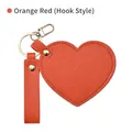Orange heart-shaped faux leather folding mirror keychain with gold hook attachment - Hook Style / Orange Red